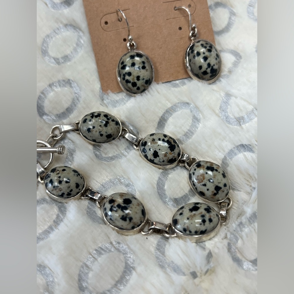 STERLING SILVER DALMATIAN STONE SET